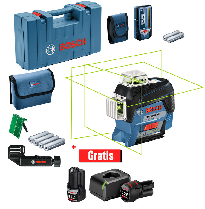 Nivel Láser Verde 360° GLL 3-80 CG Dual Power + Regalo Bosch 0601063T01-P1