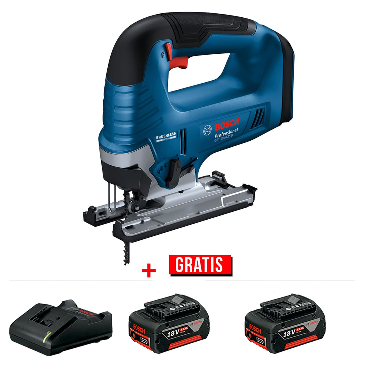 Sierra Caladora 18V PRO GST 185-LI Bosch + Baterías 4.0ah y Cargador de Regalo 06015B30E1-P1