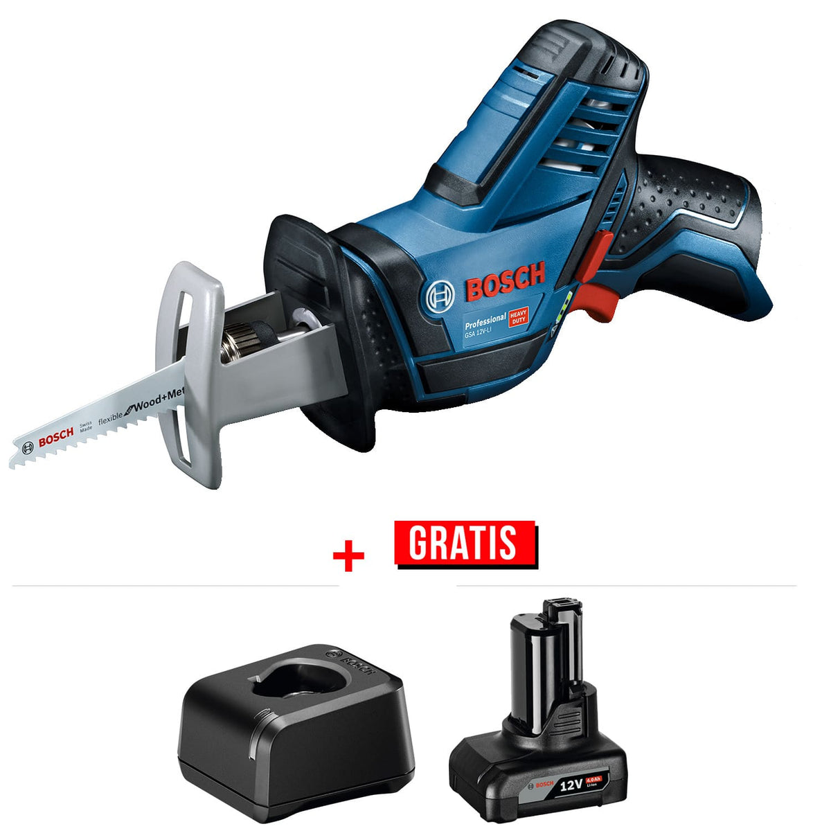 Sierra Sable Inalámbrica 12v Bosch GSA 12V-Li + Batería 4.0ah y Cargador de Regalo