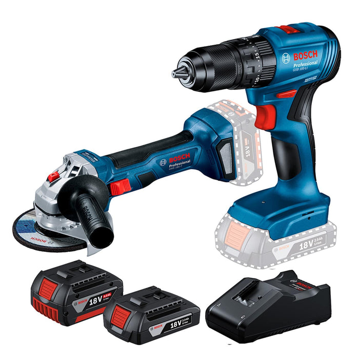 Combo  18V  Rotomartillo de 1/2" GSB 185-LI + Esmeril 4 ½" GWS 180-LI Brushless Bosch 06019H90G4