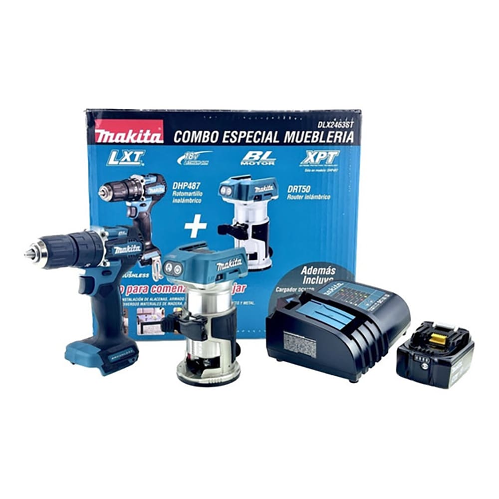 Combo Rotomartillo de 1/2" + Rebajadora de 1/4" Inalambricos de 18V Brushless Makita DLX2463ST