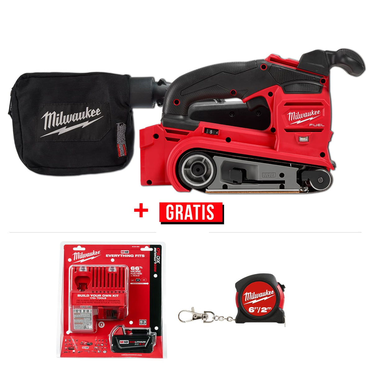 Lijadora de Banda Inalámbrica de 3"x18" M18 FUEL™ + Regalos Milwaukee 283220-P1