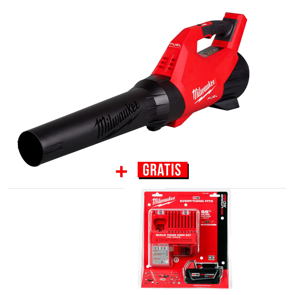 Soplador M18 FUEL™ Milwaukee + Kit de Batería y Cargador M18 301720-P1