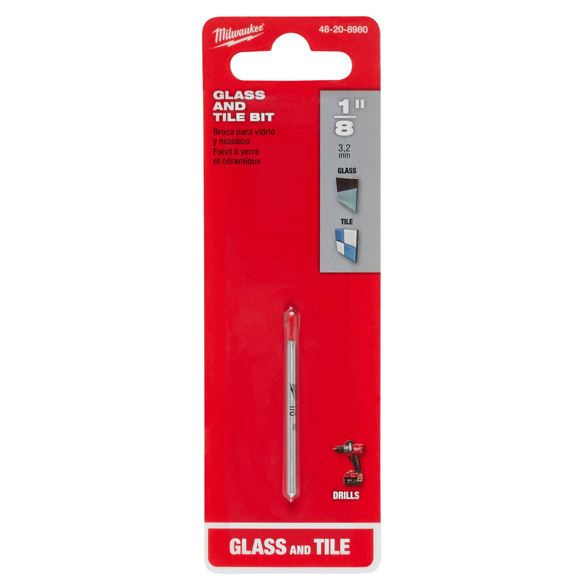 Broca para Vidrio y Azulejo Cerámico 1/8" Milwaukee 48-20-8980