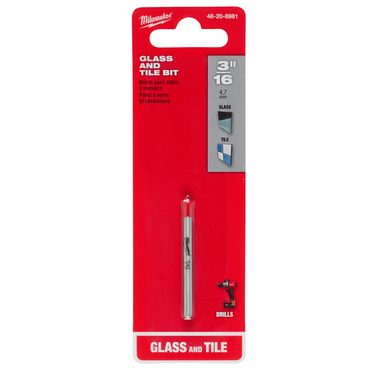 Broca para Vidrio y Azulejo Cerámico 3/16" Milwaukee 48-20-8981