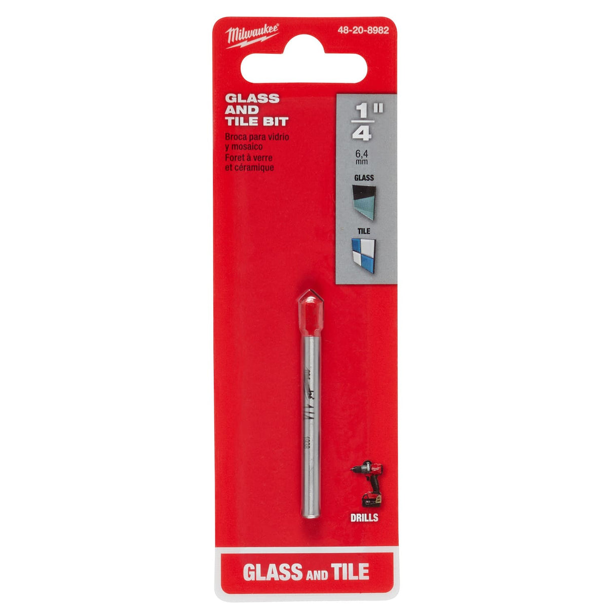 Broca para Vidrio y Azulejo Cerámico 1/4" Milwaukee 48-20-8982