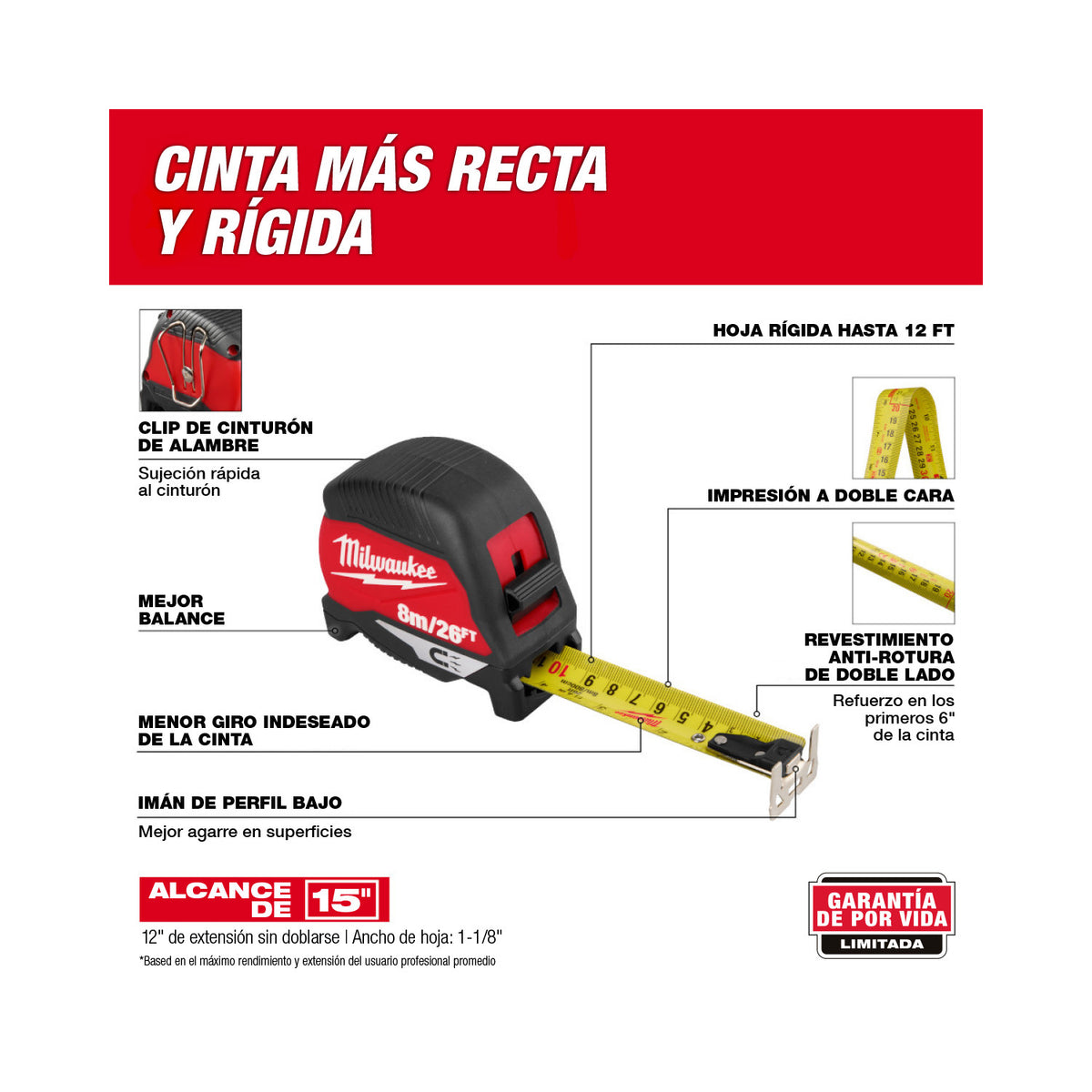 Flexómetro Magnético de 8 m / 26' Milwaukee 48-22-1026M