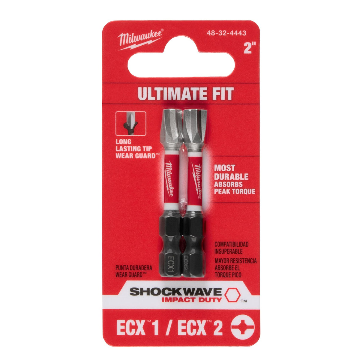 Juego de Puntas de Impacto ECX #1 y #2 de 2" Milwaukee SHOCKWAVE 2 Piezas 48-32-4443