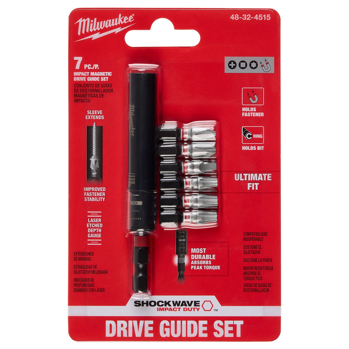 Juego de Puntas de Impacto + Guía Magnética SHOCKWAVE 7 Piezas Milwaukee 48-32-4515