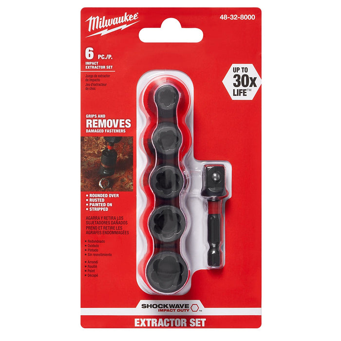 Juego de Dados Extractores de 6 Piezas SHOCKWAVE Milwaukee 48-32-8000