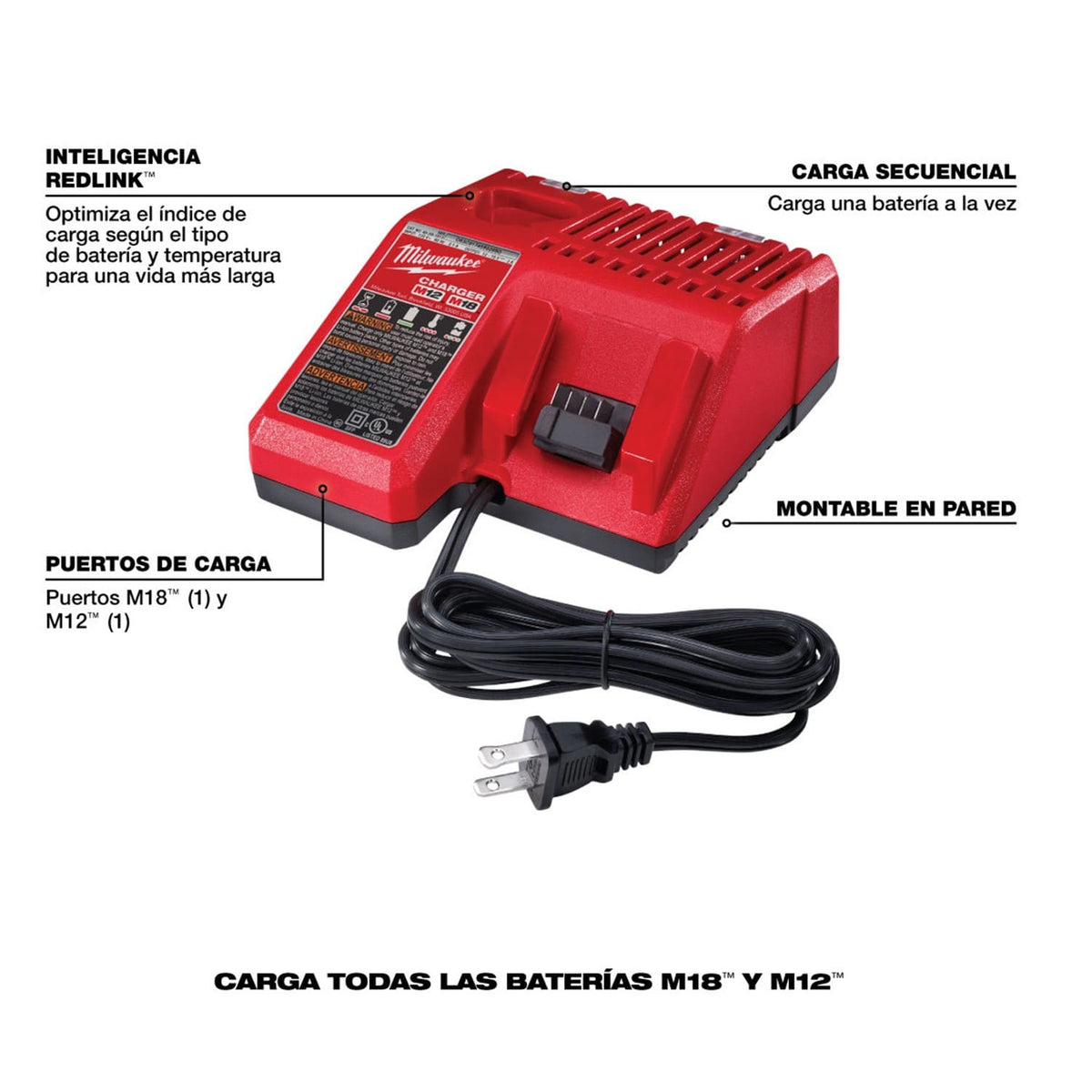 Cargador Rápido para Baterías M18™ y M12™ Milwaukee 48-59-1808