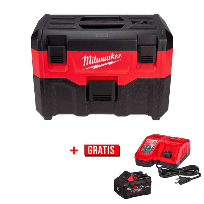 Aspiradora Milwaukee M18 2 Galones Húmedo/Seco 0880-20 + Batería FORGE 8.0Ah + Cargador 48591881-P2