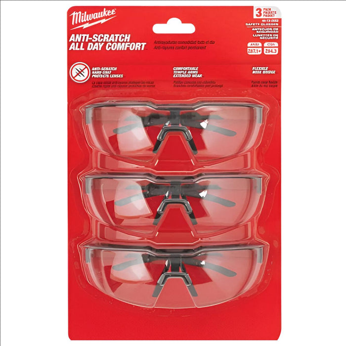 Paquete de 3 Gafas de Seguridad Anti-Rayaduras Transparentes Milwaukee 48-73-2052