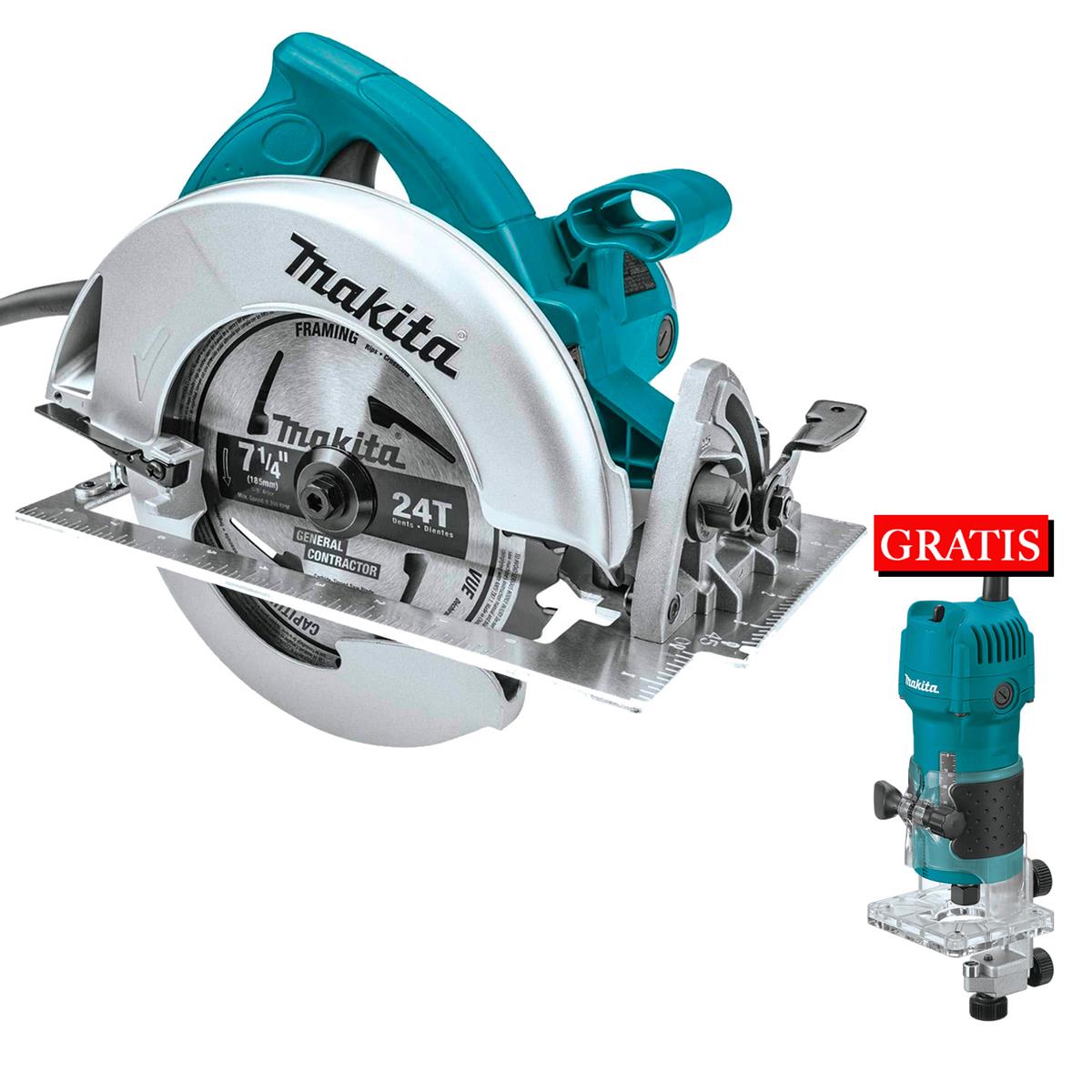 Sierra Circular de 7¼" 1,800W + Rebajadora para Madera Makita 5007NK-P1
