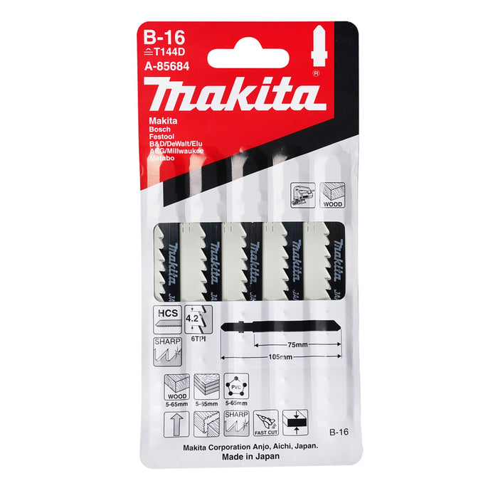 Seguetas para Sierra Caladora Corte Curvo para Madera Hoja B-16 Makita A-85684