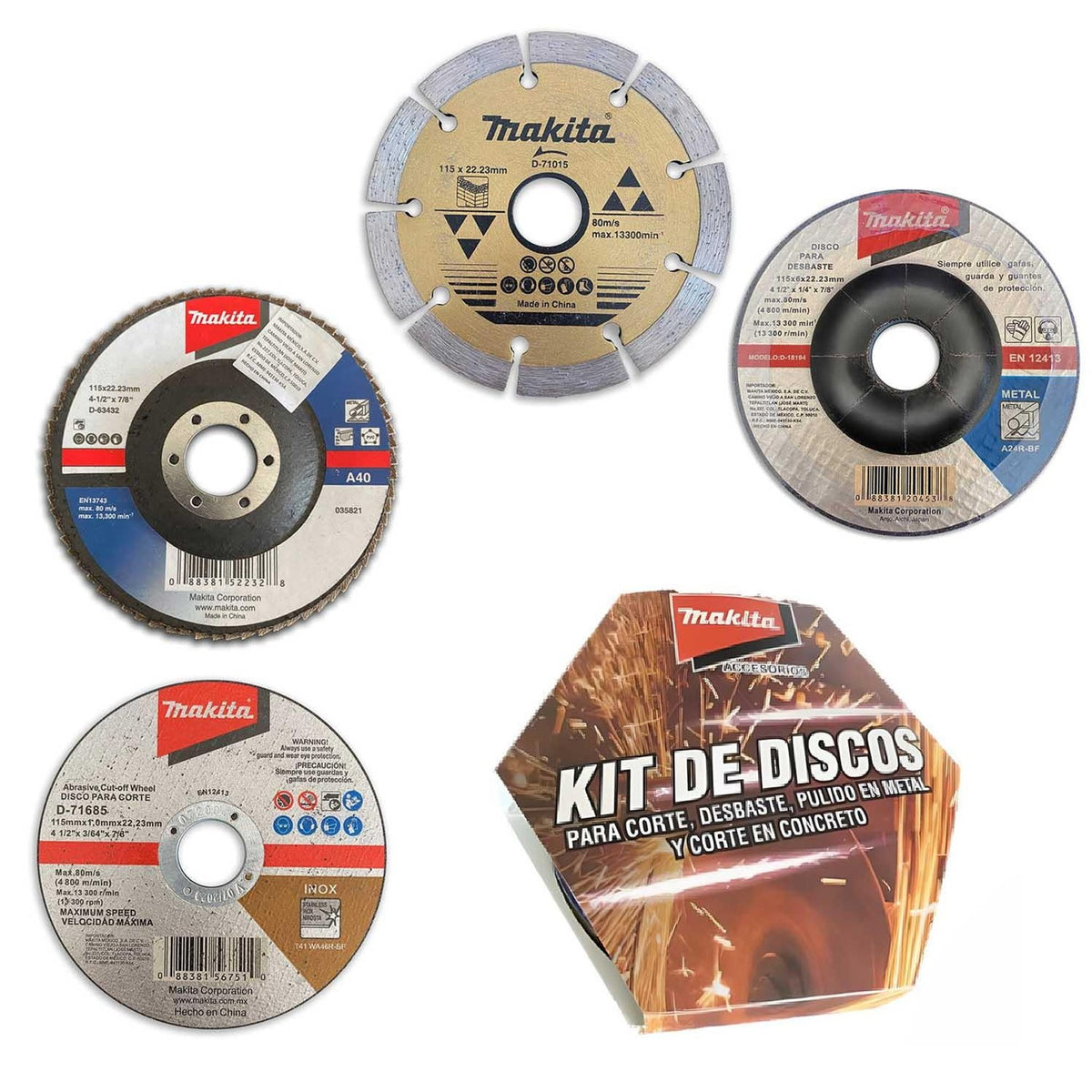 Kit de 4 Discos para Esmeriladora de 4 1/2" Makita B-90467