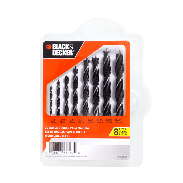 Set de 8 Brocas para Madera BLACK+DECKER BD0100CS