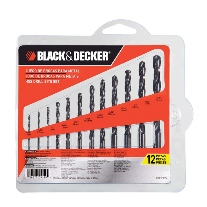 Set de 12 Brocas HSS para Metal BLACK+DECKER BD0120CS