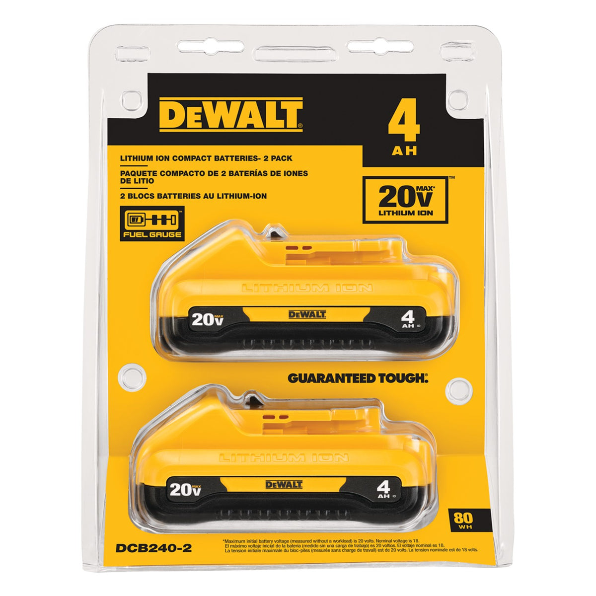 Set de 2 Baterías Compactas Ion de litio 20v MAX* 4Ah DEWALT DCB240-2