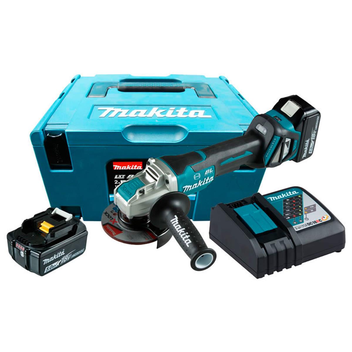 Esmeriladora angular de 4½" 18V LXT Makita + 10 Discos XLOCK de Regalo Makita DGA469RTJ-P1