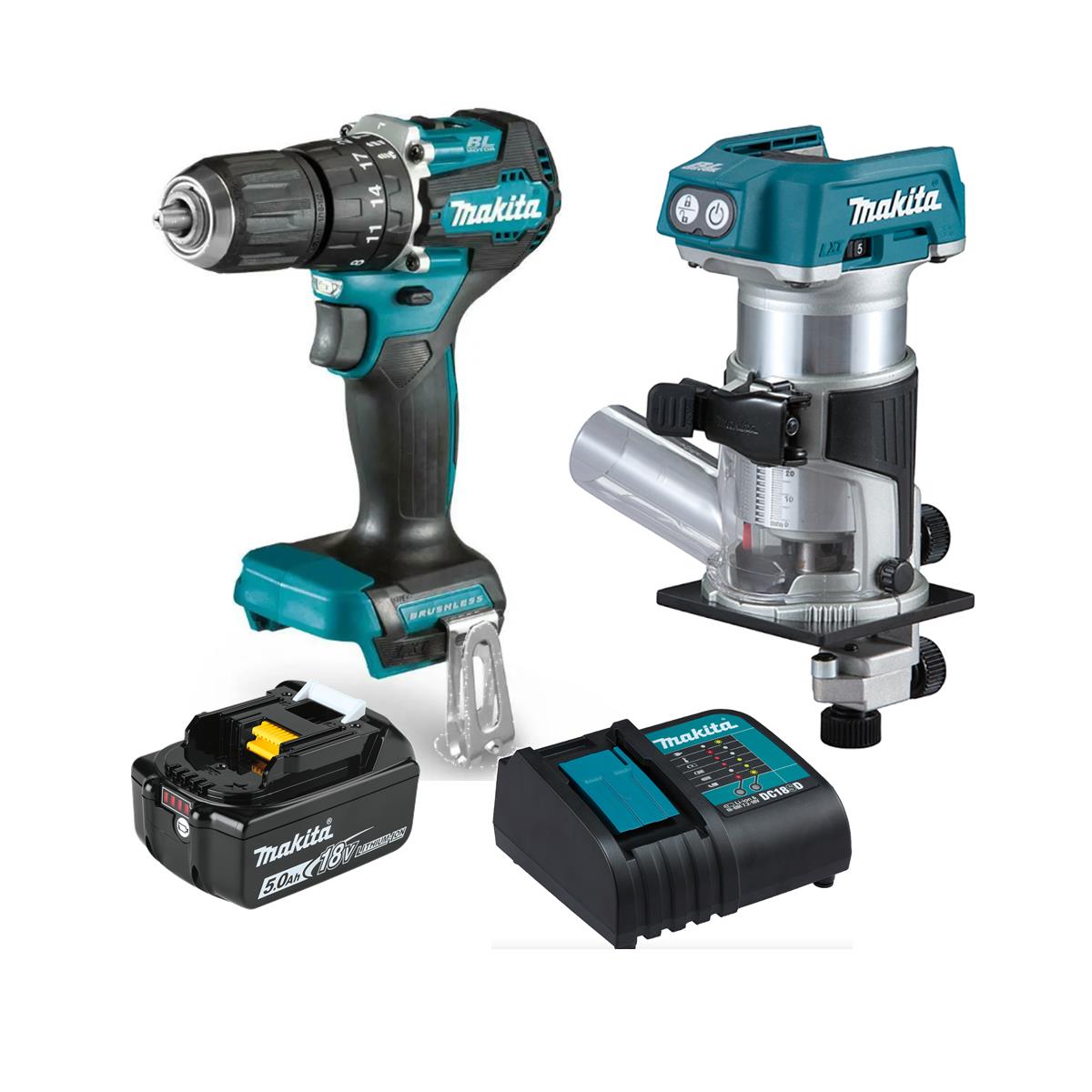 Combo Rotomartillo de 1/2" + Rebajadora de 1/4" Inalambricos de 18V Brushless Makita DLX2463ST