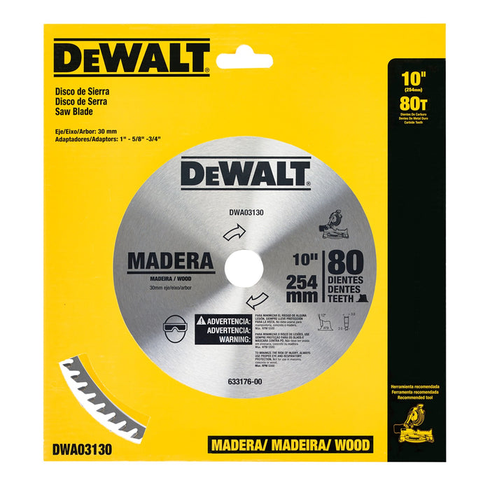 Disco Sierra 10” X 1” 80 Dientes Madera DEWALT DWA03130