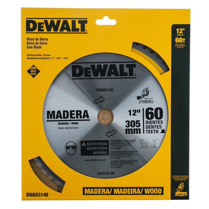 Disco Sierra 12” X 1” 60 Dientes Madera DEWALT DWA03140