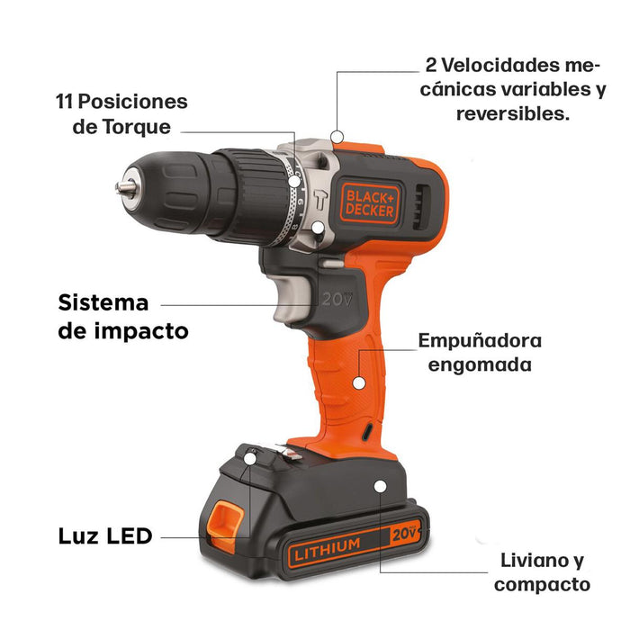 Rotomartillo de 3/8" 20V Max Black & Decker BCD704C1-B3-P1