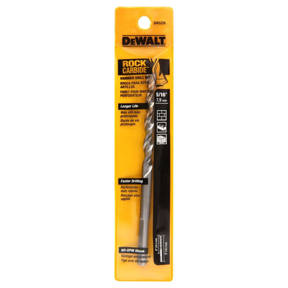 Broca para Concreto 5/16" X 6" Rock Carbide™ Dewalt DW5228 Y