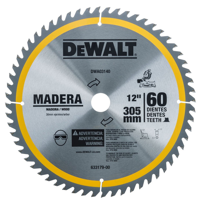 Disco Sierra 12” X 1” 60 Dientes Madera DEWALT DWA03140