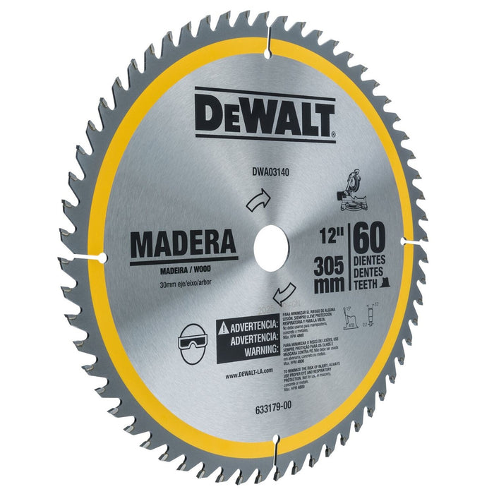 Disco Sierra 12” X 1” 60 Dientes Madera DEWALT DWA03140