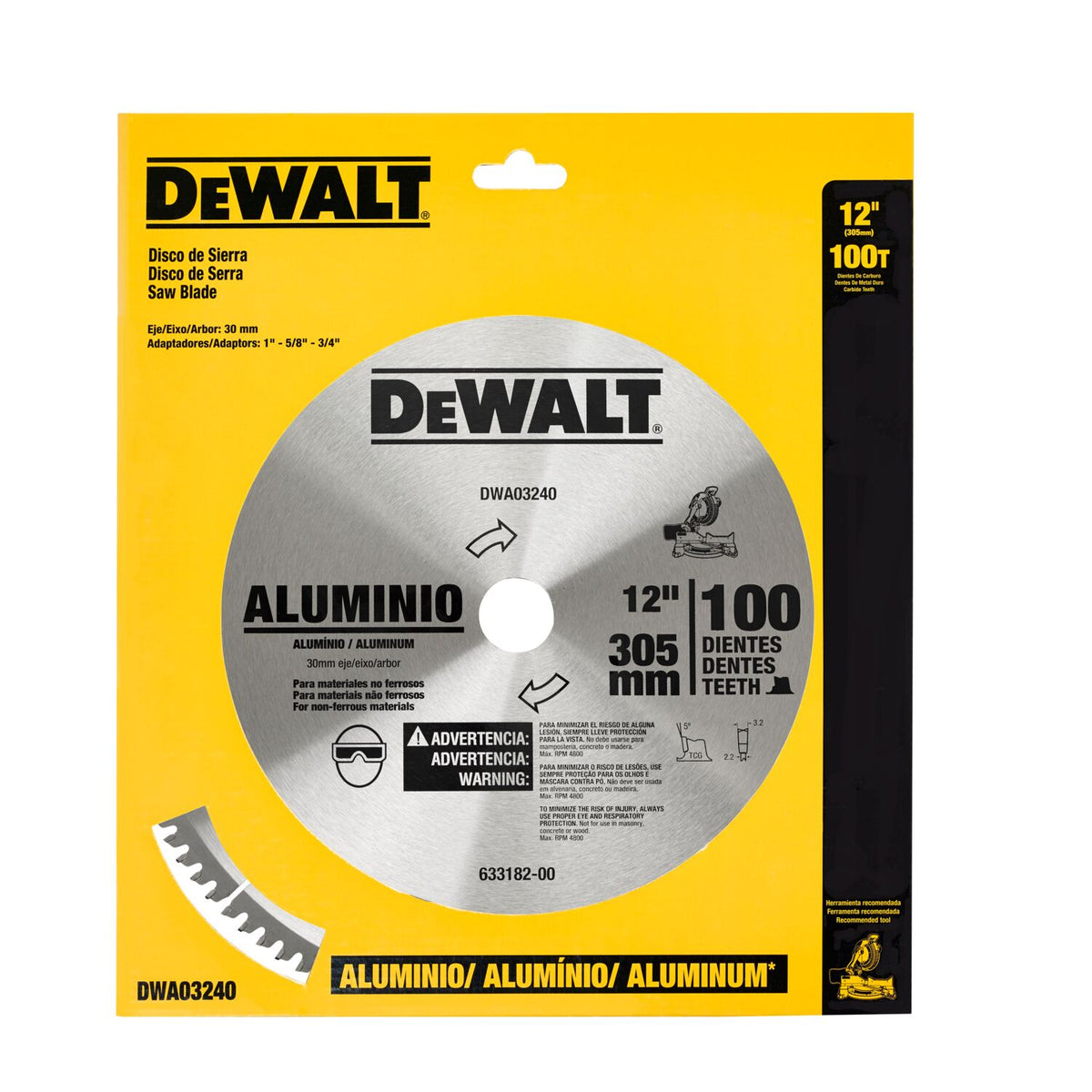Disco Sierra de 12" Corte Aluminio 100 Dientes Dewalt DWA03240