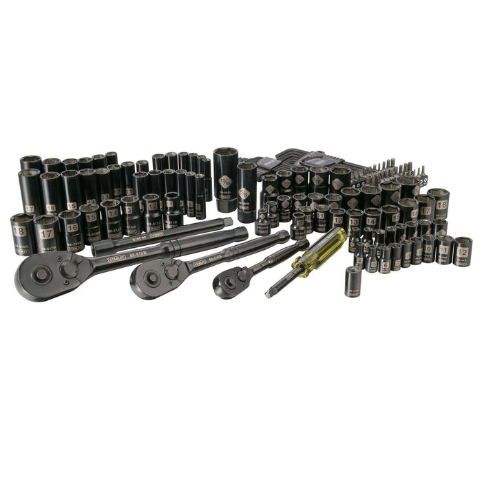 Juego de Dados Cromo Negro 143 Piezas 1/4", 3/8" y 1/2" Stanley STMT74084
