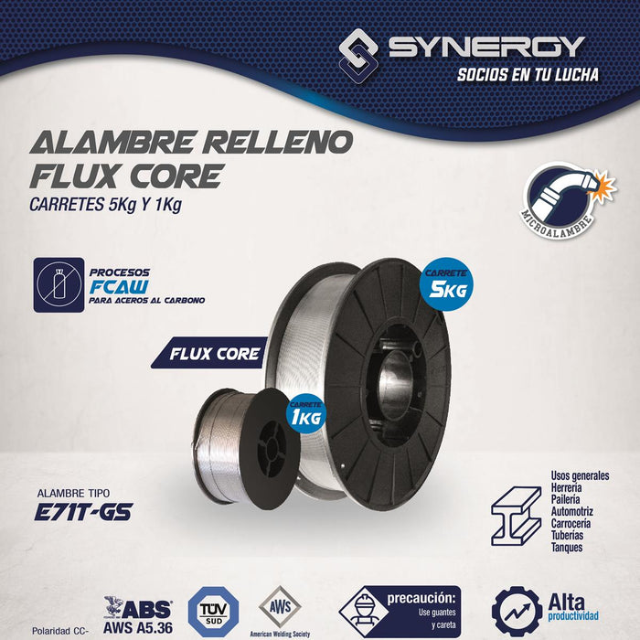 Micro Alambre Relleno Flux Core de 0.030" (5Kg) Synergy SYE71TGS3005