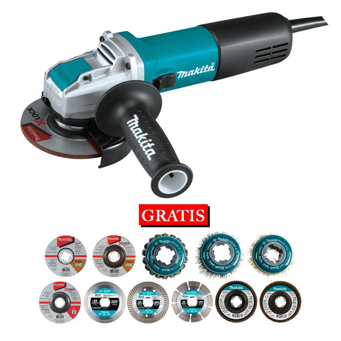 Esmeriladora de 4½" 840W + 10 Discos XLOCK Makita GA4570-P1