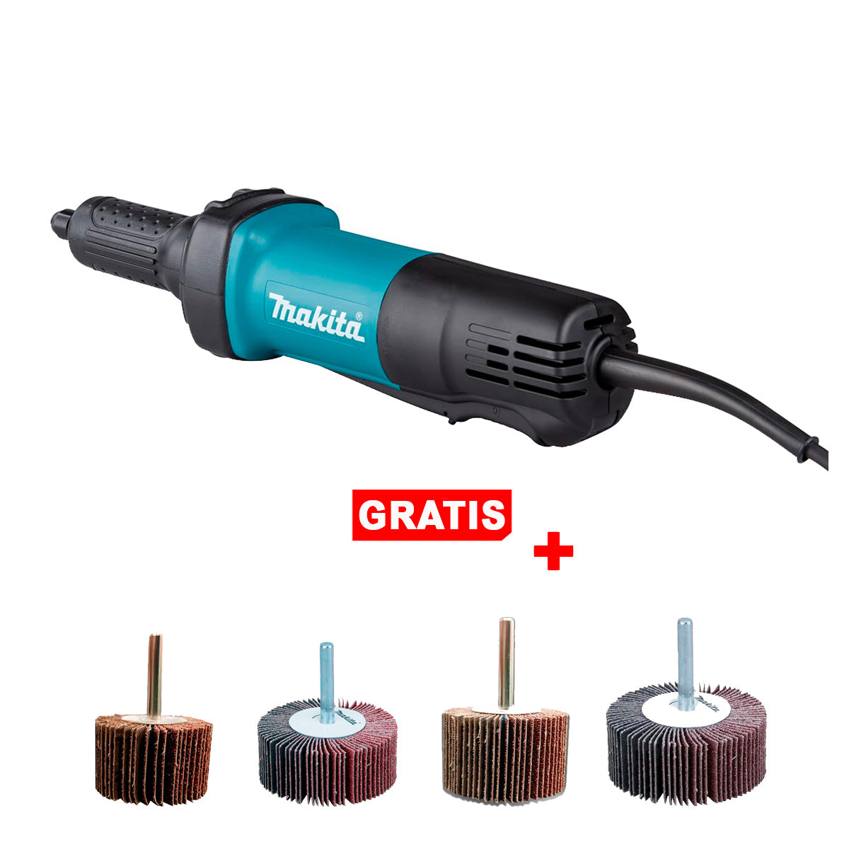 Rectificdora de 1/4" 400W Makita + 4 Ruedas Flap de Regalo GD0600-P1