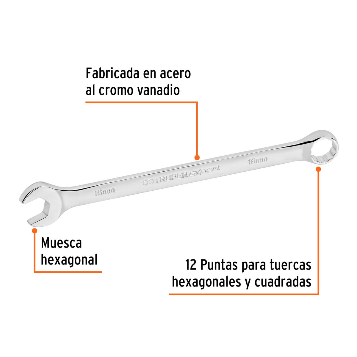 Llave Combinada 10 mm x 164 mm Expert Acero Cromo Vanadio Truper 15614