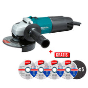 Mini Esmeriladora Angular de 4½" 540W + 5 Discos Makita M0901BX30