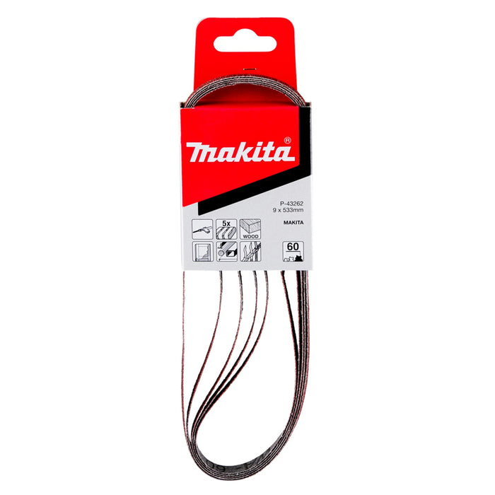 Lija de Banda 9x533 mm Grano 60 (5 Piezas) Makita P-43262
