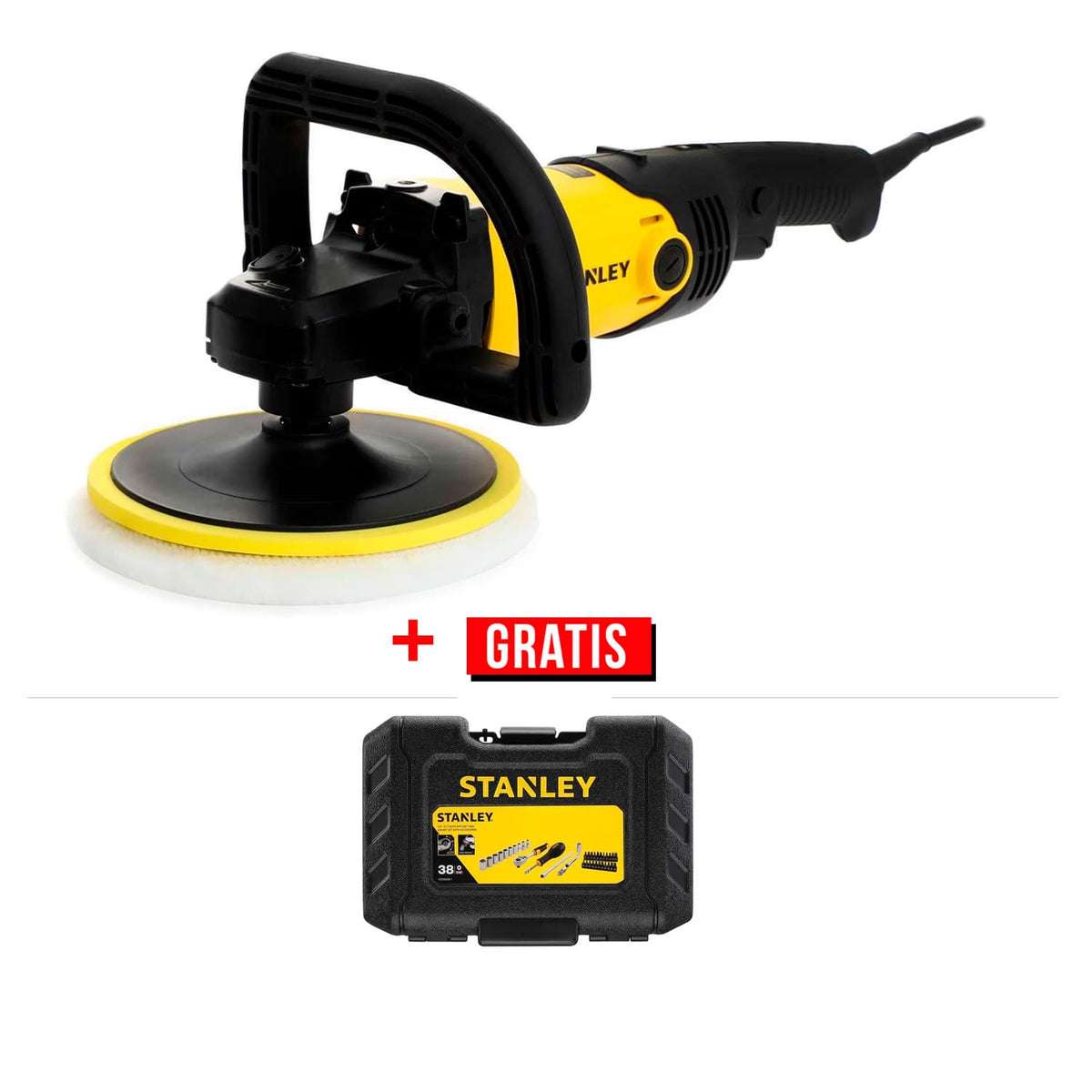 Pulidora de 7" 1300W + Juego De Herramientas 38 Pz de Regalo STANLEY SP137K-B3