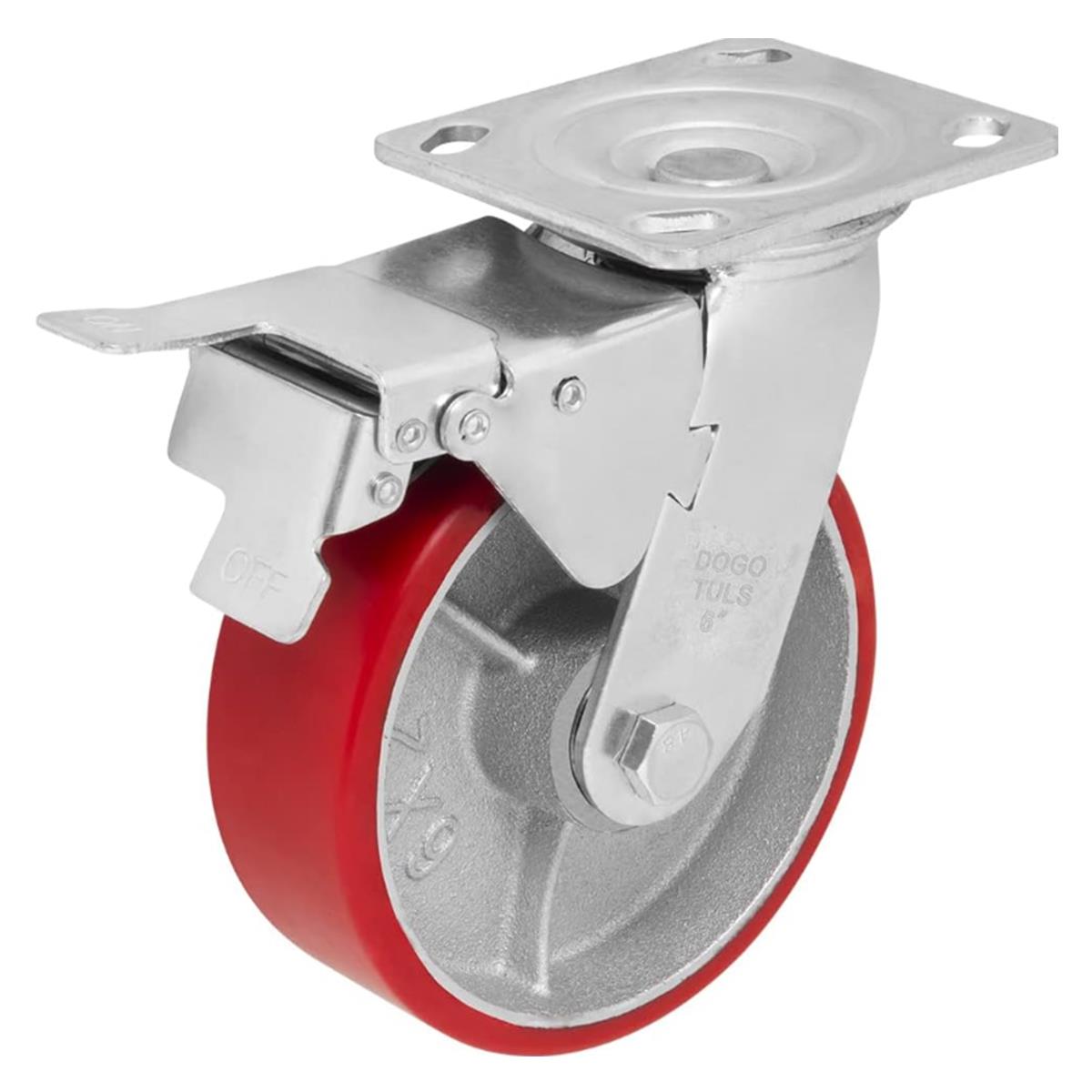 Rodaja de Poliuretano Rojo Giratoria Con Freno de 6" Dogotuls ZF5068
