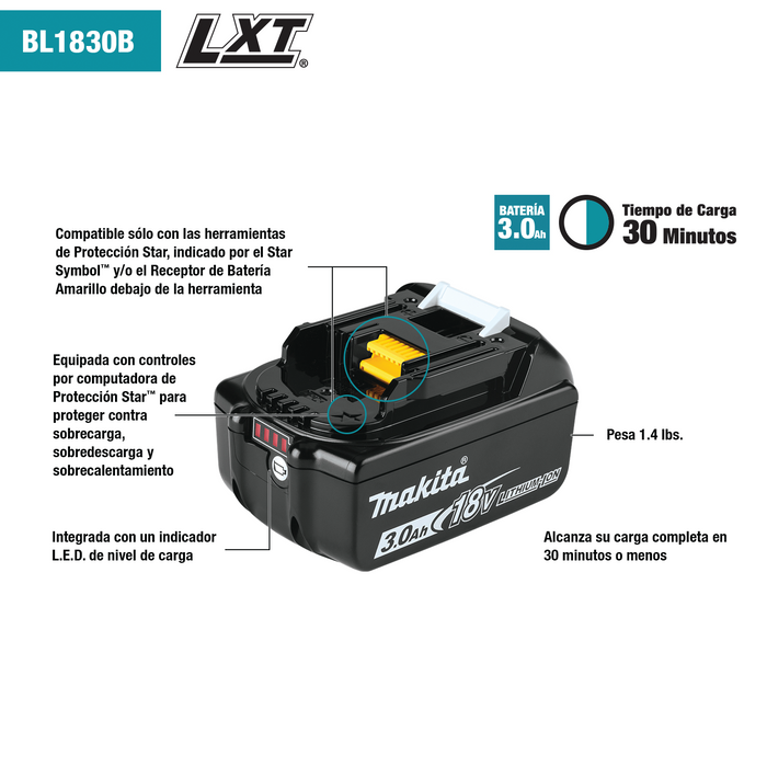 Batería LXT® Litio‑Ion de 18V 3.0Ah Makita BL1830B