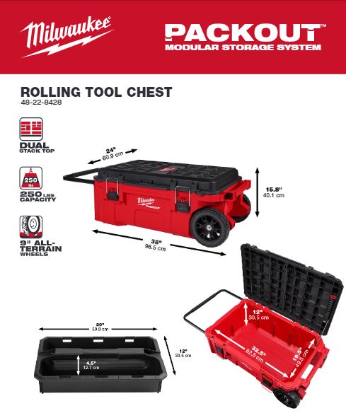 Caja de Herramientas Rodante Doble Apilamiento PACKOUT™ Milwaukee 48-22-8428