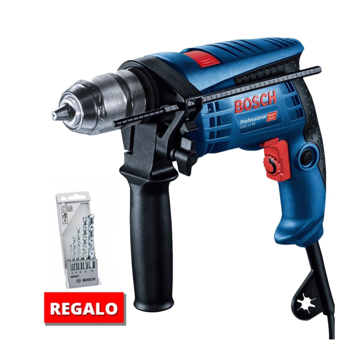 Rotomartillo de 1/2" Heavy Duty de 750W (GSB 13 RE) + Set de 5 Brocas Bosch 06012B80G2