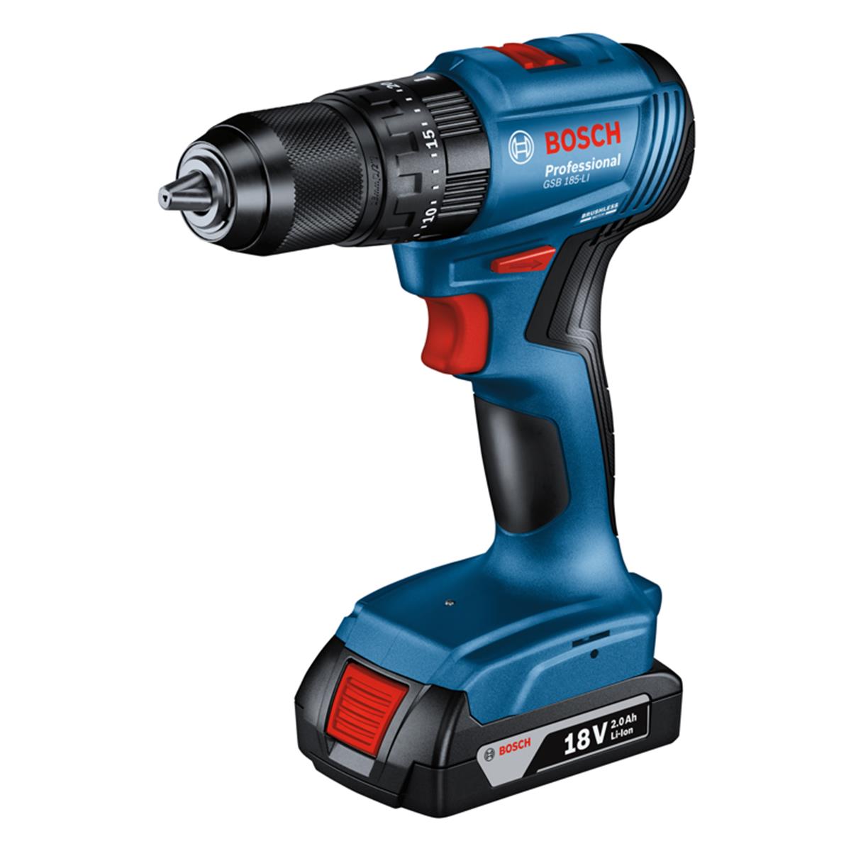 Rotomartillo inalámbrico de 1/2" 18V Brushless 1 Batería (GSB 185-LI) Bosch 06019K31G1