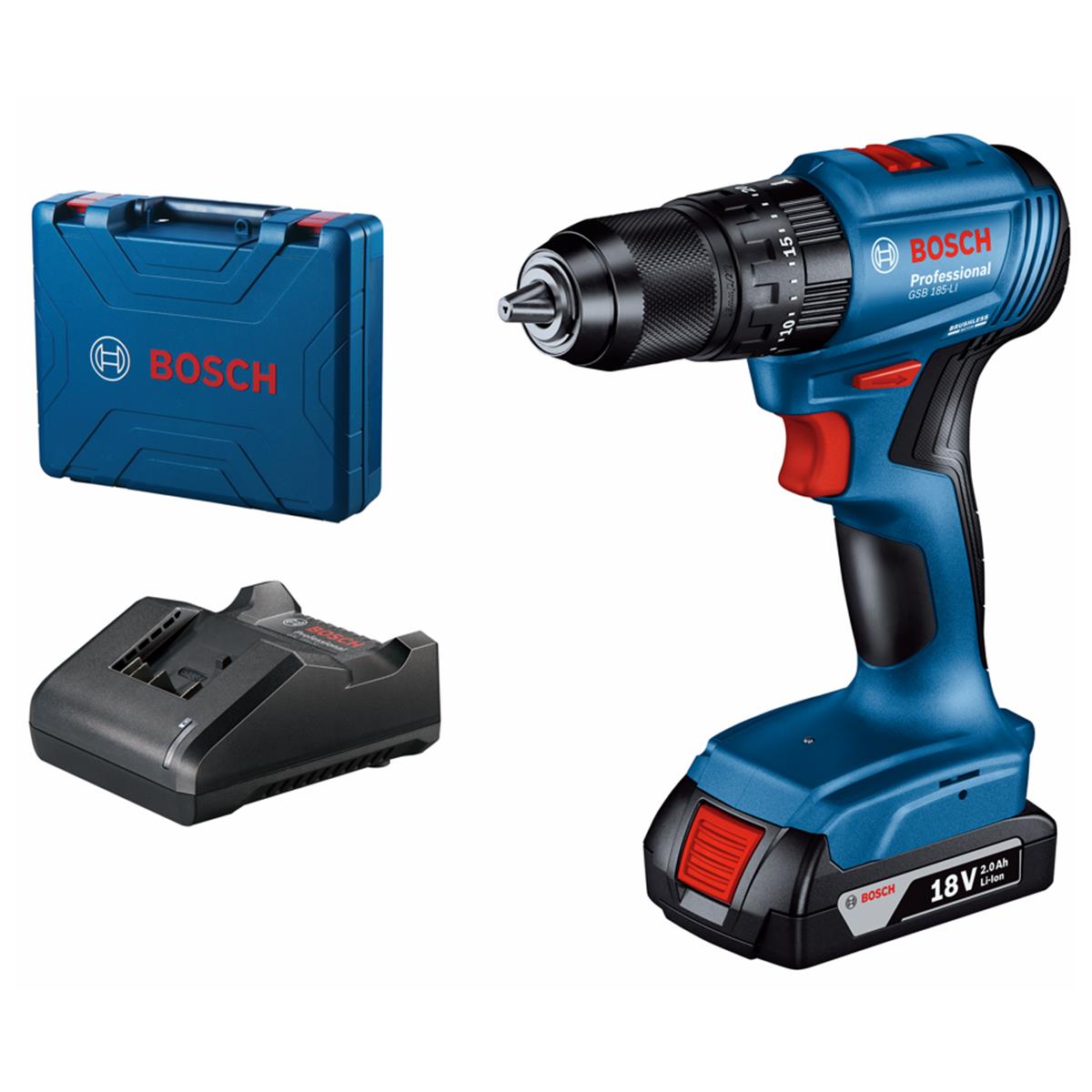 Rotomartillo inalámbrico de 1/2" 18V Brushless 1 Batería (GSB 185-LI) Bosch 06019K31G1