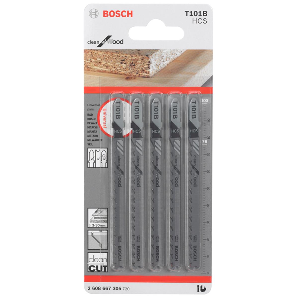 Segueta Caladora para Madera Corte Limpio T101B Bosch 2608667305