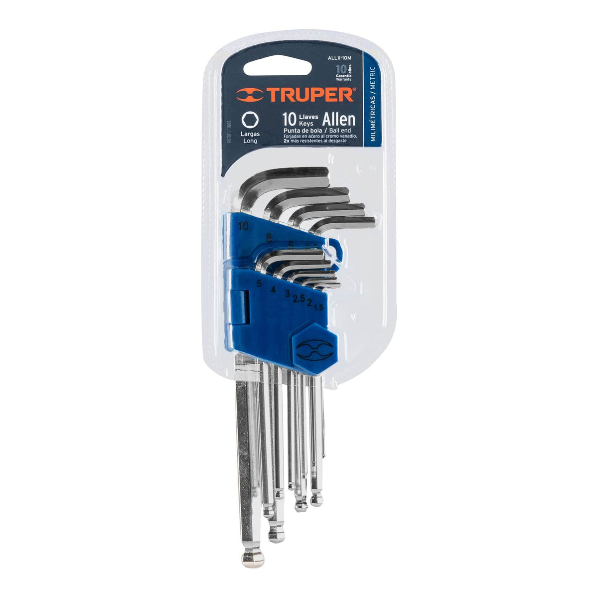 Juego de Llaves Allen Largas Milimétricas (10 Piezas) Truper 13644 | ALLX-10M