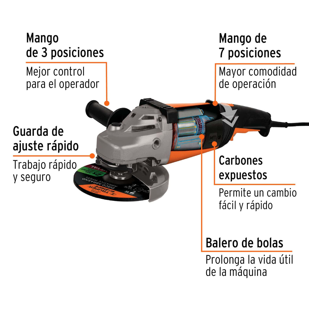 Esmeriladora Angular Profesional de 7" 2,200W Truper 14012 | ESMA-7A3