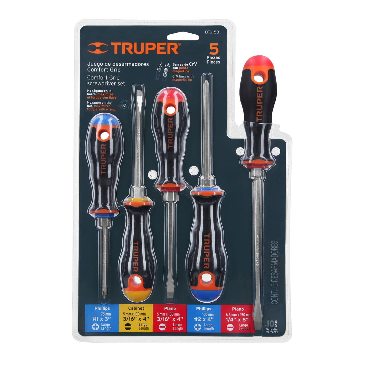 Juego de Desarmadores Mango Comfort Grip (5 Piezas) Truper 14138 | DTJ-5B